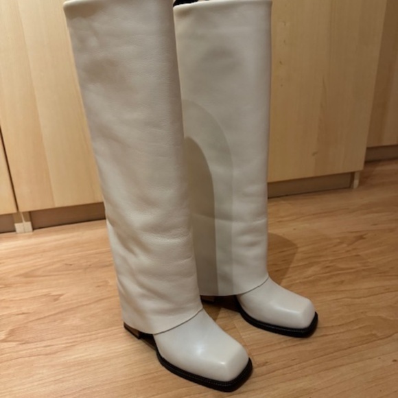 Winter White Tall Fold Over Boots - Picture 1 of 5